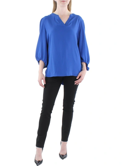 Anne Klein Womens Pullover Split Neck Blouse In Blue