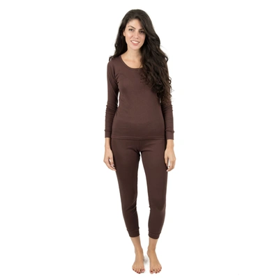 Leveret Womens Two Piece Cotton Pajamas Neutral Solid Color In Brown