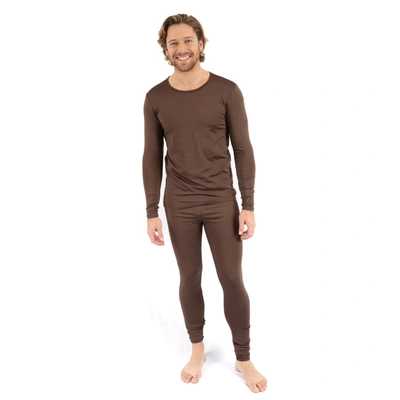Leveret Mens Two Piece Thermal Pajamas In Brown
