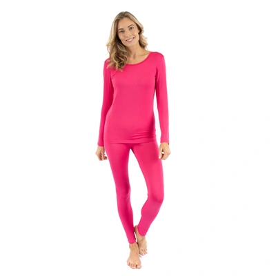 Leveret Womens Two Piece Classic Solid Thermal Pajamas In Pink