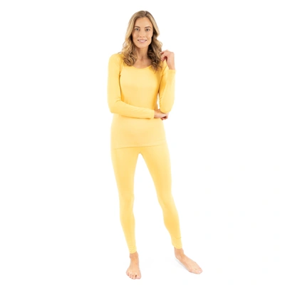 Leveret Womens Two Piece Classic Solid Thermal Pajamas In Yellow