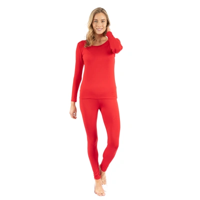 Leveret Womens Two Piece Classic Solid Thermal Pajamas In Red