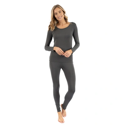 Leveret Womens Two Piece Neutral Solid Thermal Pajamas In Grey