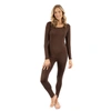 LEVERET WOMENS TWO PIECE NEUTRAL SOLID THERMAL PAJAMAS