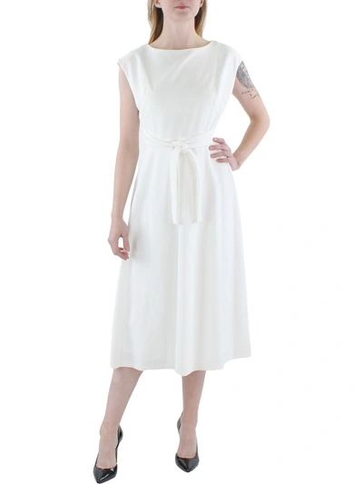 Calvin Klein Womens Tie Waist Midi Fit & Flare Dress In White