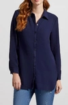 TRIBAL PEBBLED CREPE ROLL SLEEVE TUNIC IN NIGHTFALL