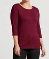 TRIBAL SOFT FRENCH TERRY BOAT NECK TOP IN RED WINE