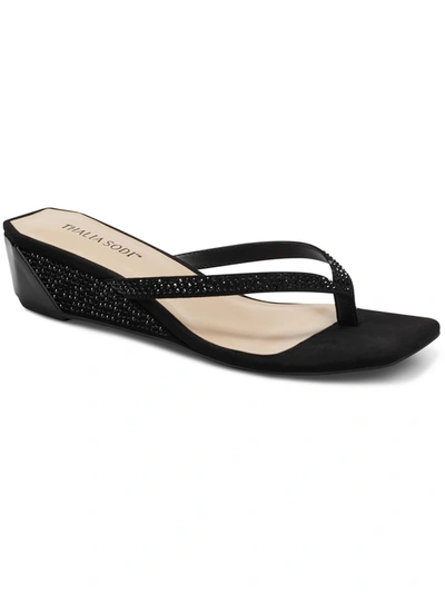 Thalia Sodi Verra Womens Faux Suede Square Toe Wedge Sandals In Black