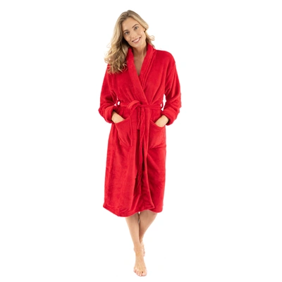 Leveret Fleece Shawl Collar Robe In Red