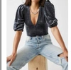 Free People Don't You Wish Velvet Plunging V-neck Short Puffed Sleeve Bodysuit In Sunflower Seed In Multi