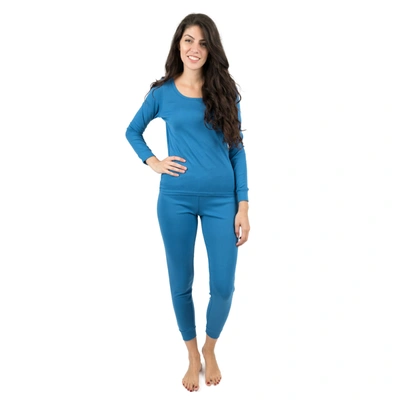 Leveret Womens Two Piece Cotton Pajamas Boho Solid Color In Blue