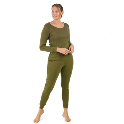 Leveret Womens Two Piece Cotton Pajamas Boho Solid Color In Green