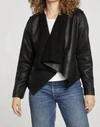 CHASER FAUX SUEDE SHEARLING REVERSIBLE LS WATERFALL NECK JACKET IN TRUE BLACK