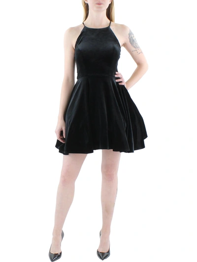 B Darlin Juniors Womens Velvet Mini Fit & Flare Dress In Black