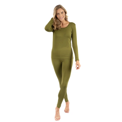 Leveret Womens Two Piece Boho Solid Thermal Pajamas In Green