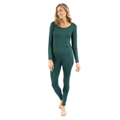 LEVERET WOMENS TWO PIECE BOHO SOLID THERMAL PAJAMAS