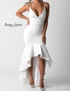 JESSICA ANGEL LACE HIGH LOW EVENING GOWN IN WHITE