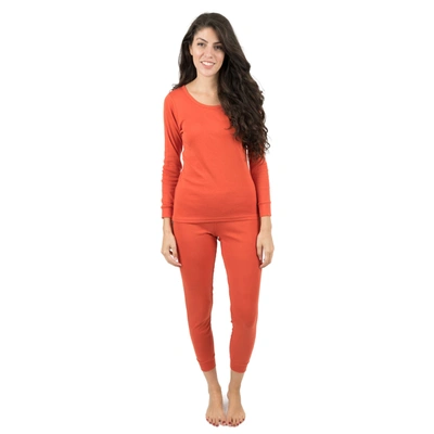 Leveret Womens Two Piece Cotton Pajamas Classic Solid Color In Orange