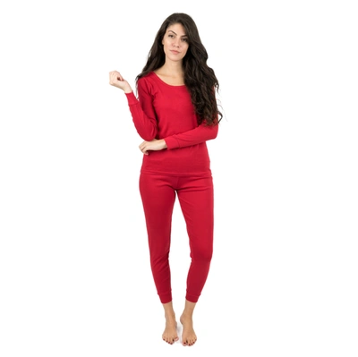 Leveret Womens Two Piece Classic Solid Thermal Pajamas In Red