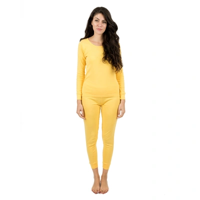 Leveret Womens Two Piece Cotton Pajamas Classic Solid Color In Yellow