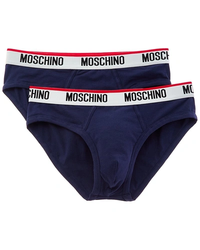 Moschino Logo-waistband Brief Pack (pack Of Two) In Blue