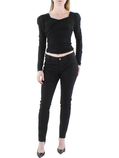 Lea & Viola Womens Ruched Fitted Pullover Top In Black