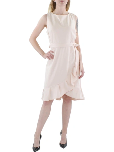 Calvin Klein Womens Crepe Ruffled Sheath Dress In Pink