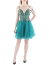 Blondie Nites Juniors Womens Mesh Beaded Fit & Flare Dress In Multi