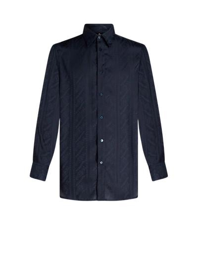 Etro Jacquard Silk Shirt In Blue
