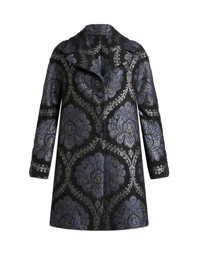 Etro Jacquard Single-breasted Coat In Black