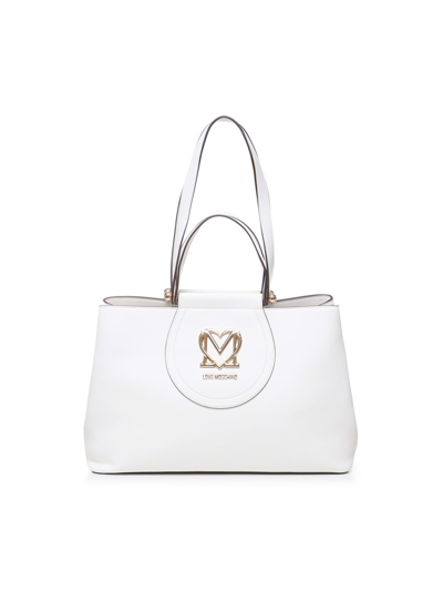 Love Moschino Tote Bag With Logo Plaque In Blanco