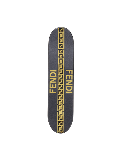Fendi Wooden Skateboard With Contrasting Logo In Black/gold
