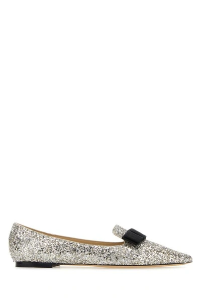 Jimmy Choo Woman Embellished Fabric And Leather Gala Ballerinas In Silver