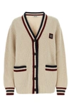 MIU MIU MIU MIU WOMAN SAND CASHMERE CARDIGAN