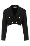 Palm Angels Double-breasted Cropped Blazer With Gold Button Accents In Black