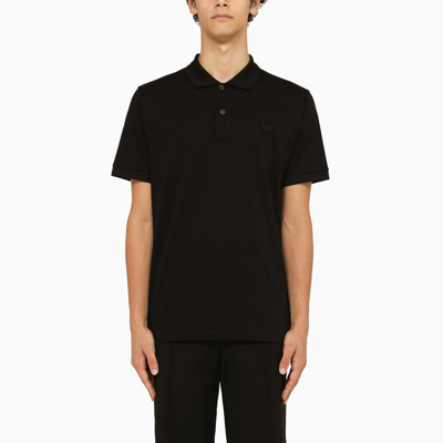 Prada Black Stretch Cotton Polo Shirt Men In Brown