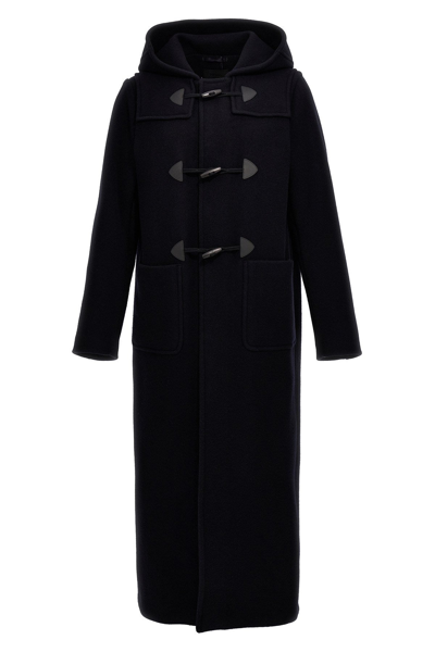 Prada Men Long Montgomery Coat In Blue