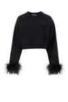 Prada Sweatshirt Mit Rundhalsausschnitt Und Federbesatz In Black