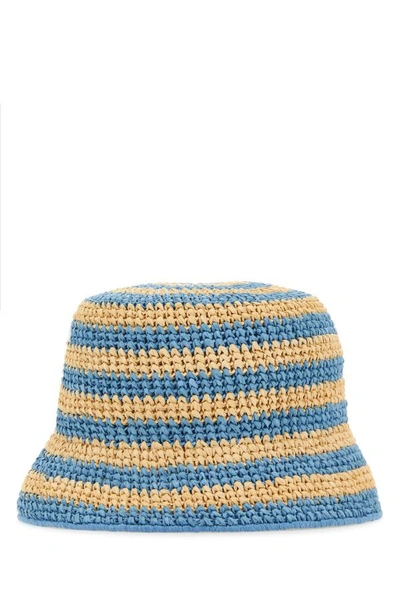 Prada Woman Two-tone Raffia Bucket Hat In Multicolor