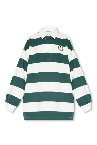 Moncler Genius Palm Angels Oversized Logo-appliquéd Cotton-jersey Polo Shirt In Green White Stripe