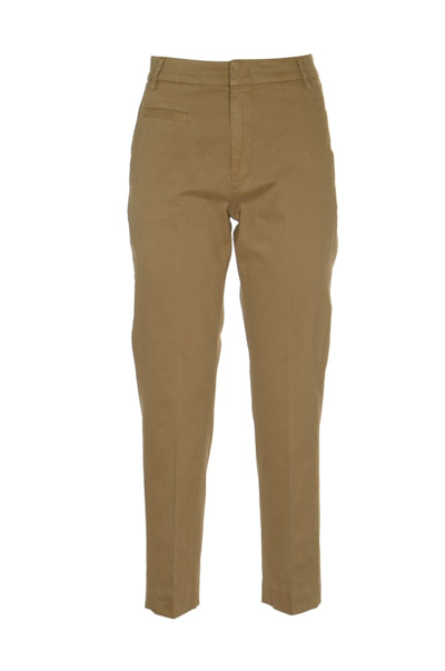 Dondup Cropped Cotton Trousers In Beige