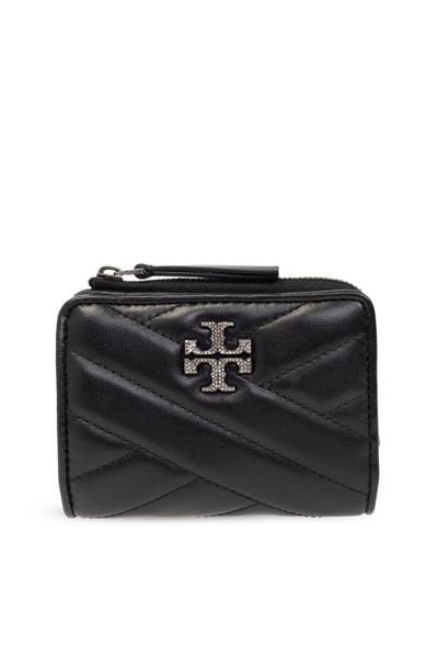 Tory Burch Logo Plaque Quilted Wallet In Black