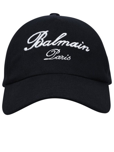 Balmain Man Black Cotton Hat In Black,white