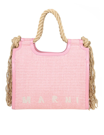 Marni Logo Woved Top Handle Bag In Pink