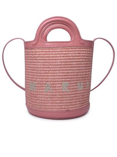 Marni Logo Embroidered Bucket Bag In Pink