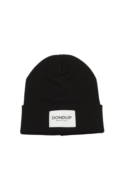 Dondup Logo Patch Knitted Beanie In Black