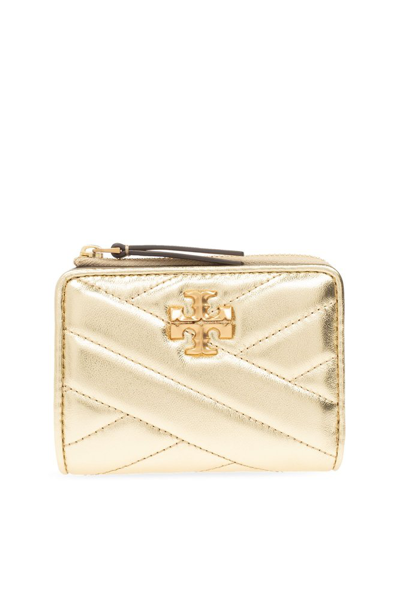 Tory Burch Logo Plaque Quilted Wallet In Gold