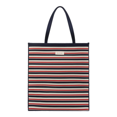 Marni Striped Logo Patch Tote Bag In Blue