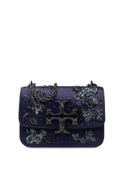 Tory Burch Eleanor Satin Small Shoulder Bag In Navy