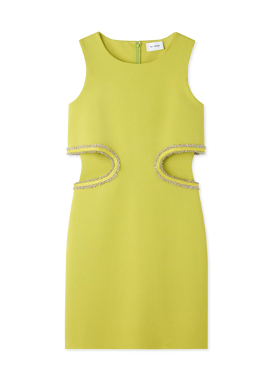 St John Stretch Viscose Cut-out Top Frame Dress In Chartreuse